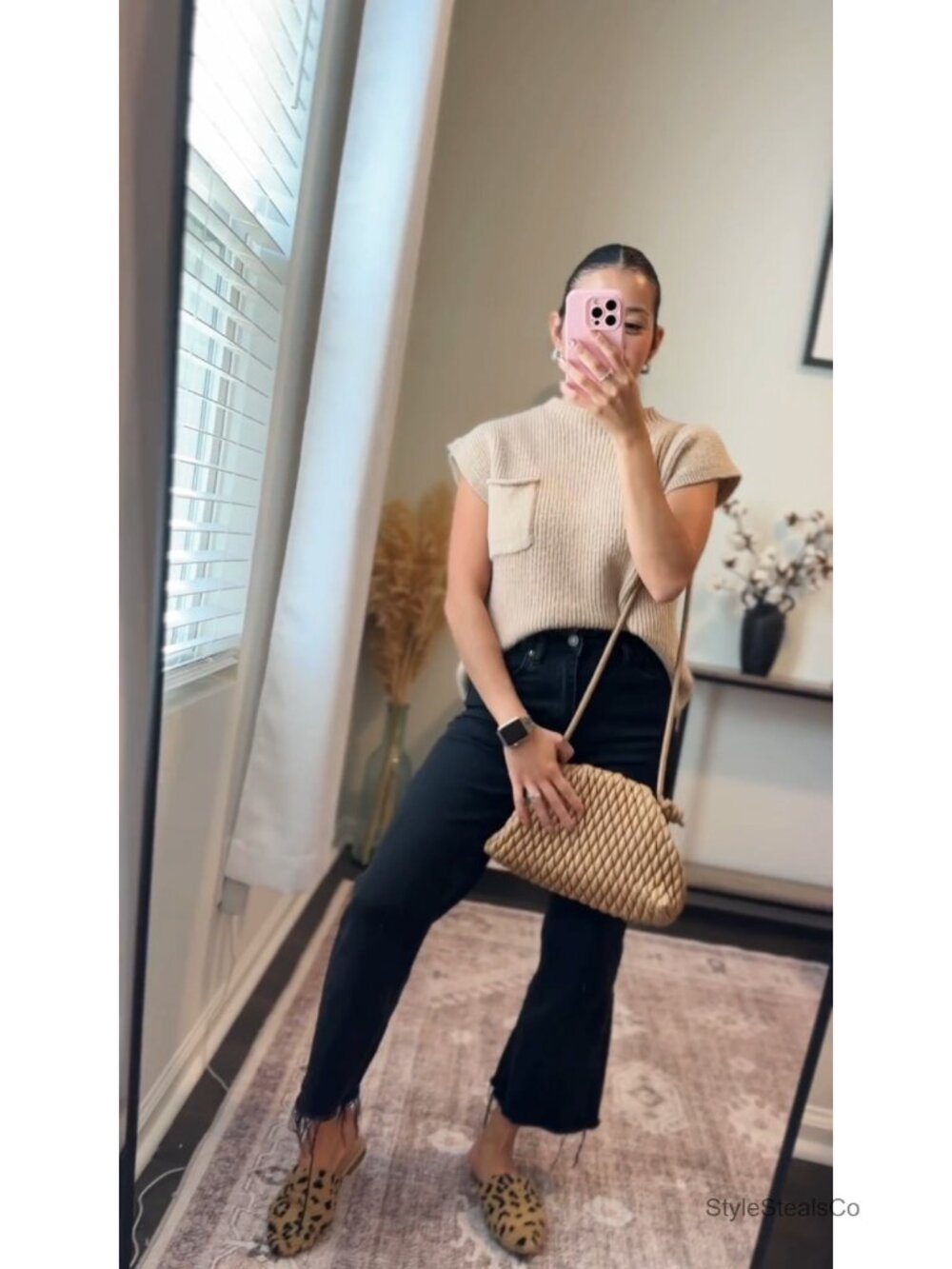 Women's Sleeveless Knit Sweater Vest Mock Neck Cap Sleeve Boxy Fit Pullover - Picture 6 of 6